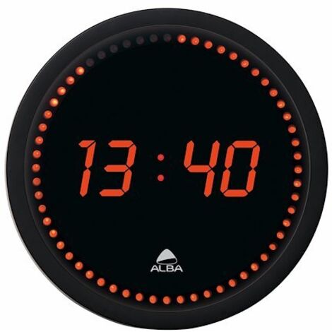 Horloge LED ronde 30 cm – Affichage heures, minutes et secondes – Cadre plastique noir – Lentille en verre – Fonctionnement sur secteur (1/6)