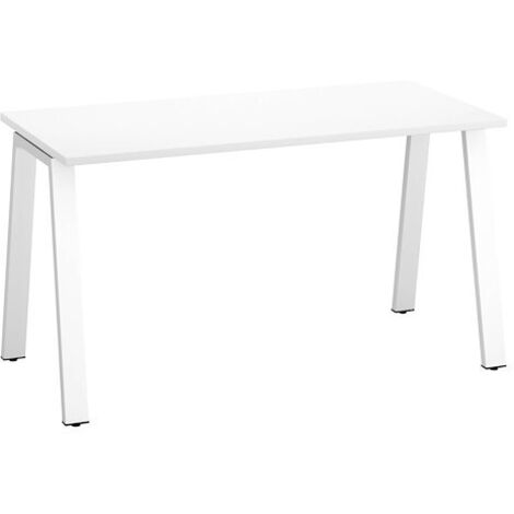 Bureau droit individuel blanc 140 x 60 cm, piétement métal blanc - Arch - Maxiburo (1/2)