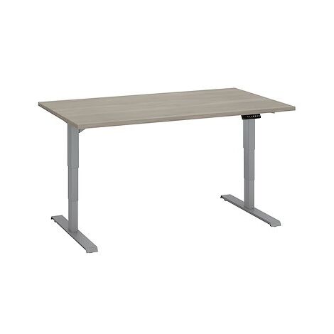 Bureau réglable en hauteur électrique chêne gris Ergo Premium 140 x 80 cm - Arch - Aluminium - Maxiburo (1/2)