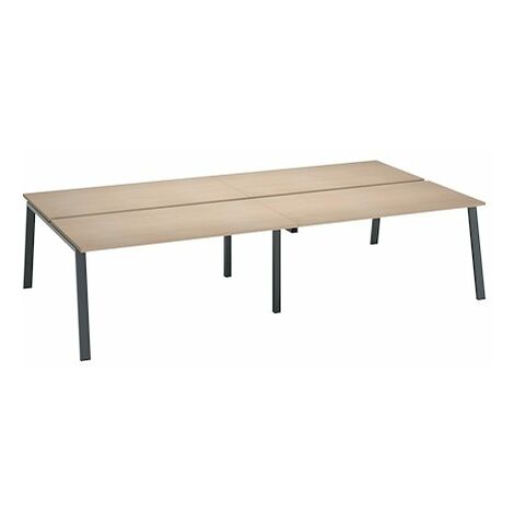 Pôle de 4 bureaux droits chêne clair L 160 x P 80 cm, piétement métal anthracite - Arch - Maxiburo (1/2)