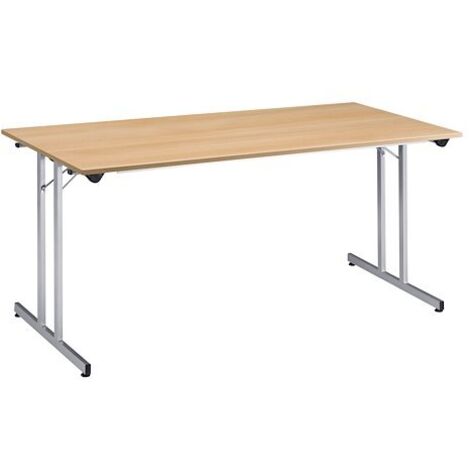 Table multi-usages pliante L 160 x P 80 cm - plateau chêne clair piètement aluminium - Maxiburo