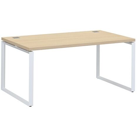 Bureau droit chêne clair L 160 x P 90 cm, piètement métal format carré - Milano - piétement blanc - Maxiburo (1/2)