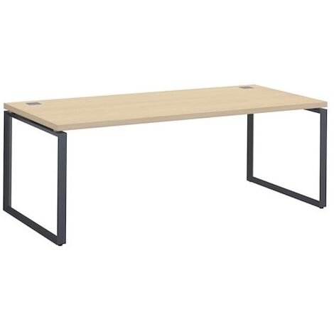 Bureau droit chêne clair L 200 x P 90 cm, piètement métal format carré - Milano - piétement anthracite - Maxiburo (1/3)