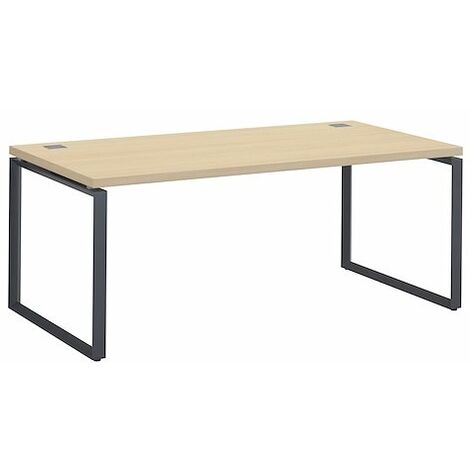 Bureau droit chêne clair L 180 x P 90 cm, piètement métal format carré - Milano - piétement anthracite - Maxiburo (1/5)