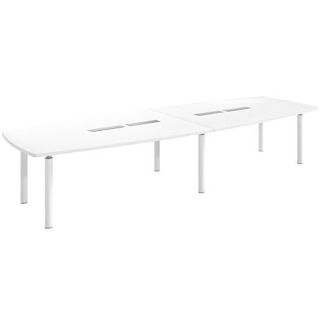 Table tonneau plateau blanc 14 personnes L 380 x P 140 cm - Frégate - piétement blanc - Maxiburo (1/2)