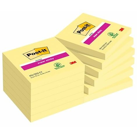 Notes jaunes SUPER STICKY POST-IT 76 x 76 mm - Bloc de 90 feuilles - Lot de