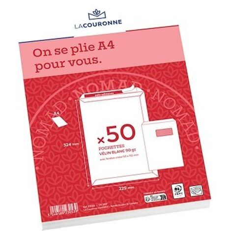Pochette velin blanc 229 x 324 mm La Couronne 90 g avec fenêtre 50 x 110 mm - Boîte de 50
