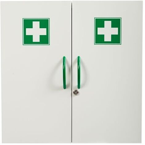 Finish – Armoire à pharmacie 2 portes acier époxy – 5 étagères réglables – Dimensions H 53 x L 53 x P 19,5 cm – Fermeture magnétique et serrure (1/5)