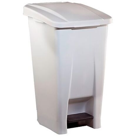 Poubelle Mobile A Pedale Plastique 60 L - Blanc Couvercle Blanc