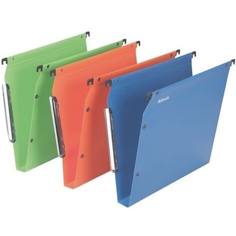 Dossier suspendu plastique Esselte pour armoires fond 30 mm à bouton pression - couleurs assorties - Lot de 10