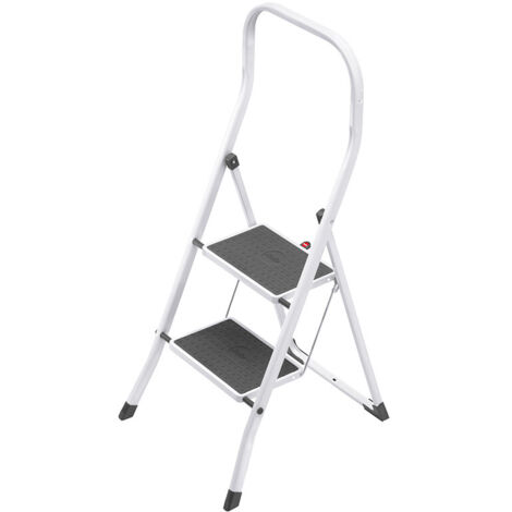Hailo – Marchepied pliant 2 marches en acier époxy – Hauteur de travail 2,47 m – Charge maximale 150 kg – Largeur 48 cm – Garde-corps antidérapant