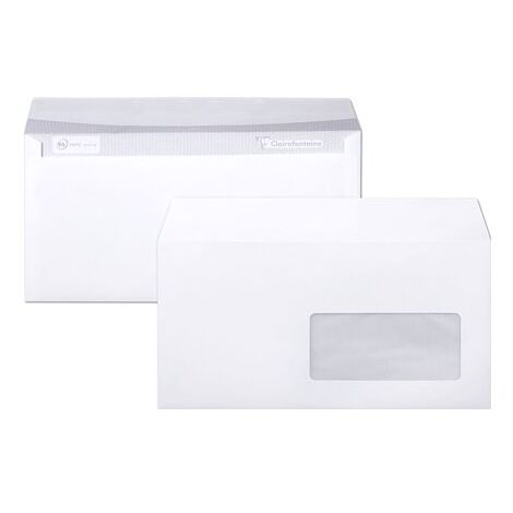 Enveloppe Clairefontaine blanche 110 x 220 mm - format DL - avec fenêtre - Boîte de 250 (1/4)