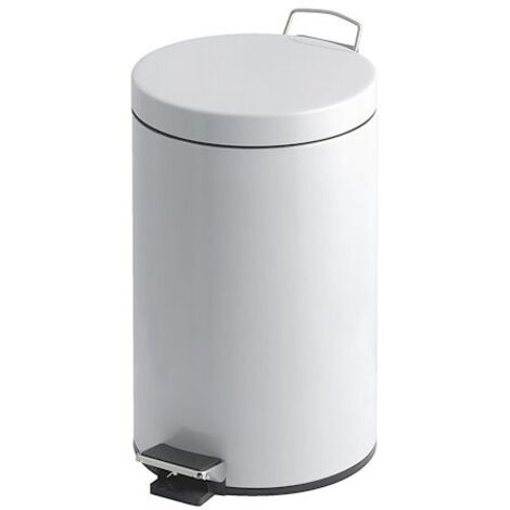 Poubelle métal blanc 12 litres ronde à pédale - Maxiburo (1/2)