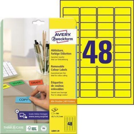 Avery Zweckform Etikett L6041-20 45,7x21,2mm gelb 960 St./Pack. (1/5)