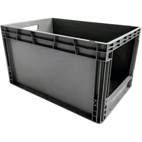 Bac de stockage plastique gerbable norme Europe avec paroi ouverte sur le côté - 65 litres - dim : H 34 x L 40 cm (1/3)