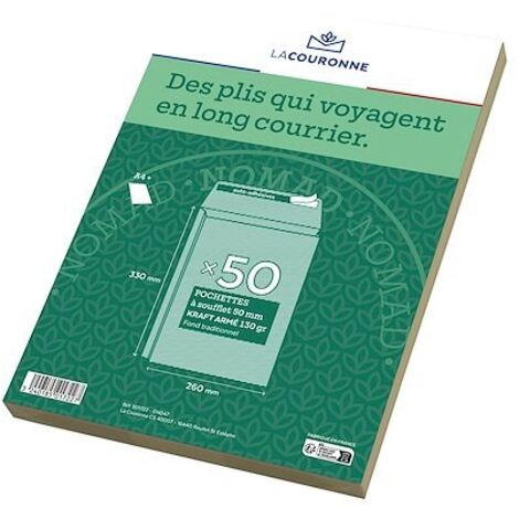 Pochette à soufflets kraft brun armé La Couronne A4 130 gr - Paquet de 25