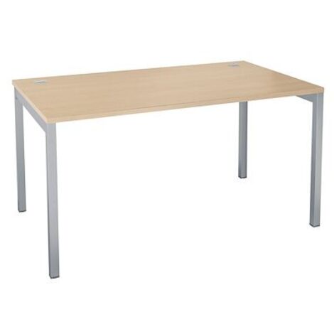 Bureau droit chêne clair L 140 x P 80 cm, piètement métal couleur aluminium - Practica - Maxiburo (1/2)