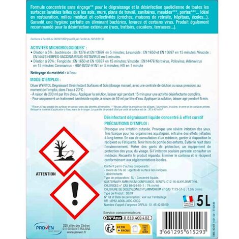 Dégraissant désinfectant surfaces et sols - Bidon 5 litres