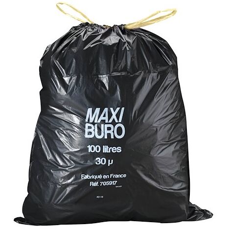 Sacs poubelle 100 litres liens coulissants Maxiburo - Carton de 200