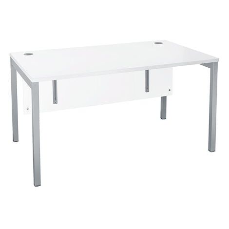 Bureau droit plateau blanc L 140 x P 80 cm, piétements métal couleur aluminium - Practica - Maxiburo (1/3)