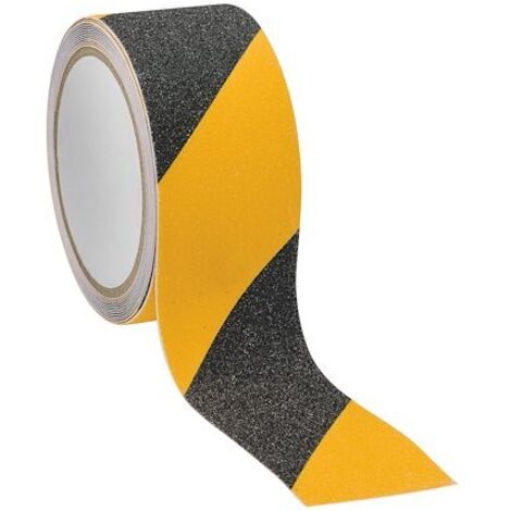 Mottez – Ruban de signalisation anti-dérapant 50 mm x 5 m – Adhésif rugueux jaune et noir pour zones à risque de glissade – Sécurise les chantiers (1/6)