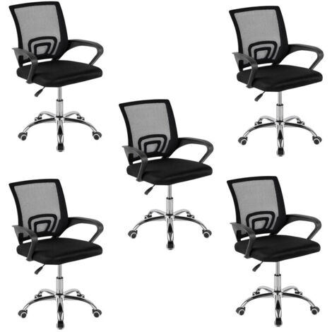 DASCK - Pack de 5 Sillas de Oficina – Sillas Ergonómicas de Malla con Altura Ajustable y Base Cromada