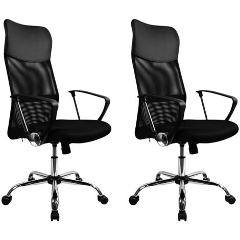 DASCK - Pack de 2 Sillas de Oficina DASCK – Ergonómicas con Respaldo de Malla, Base Cromada y Reposabrazos Fijos
