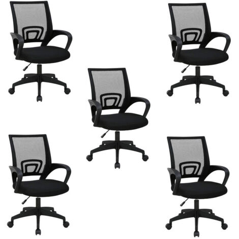 DASCK - Pack de 5 Sillas - Silla de Oficina Ergonómica de Malla con Altura Ajustable y Pie Negro