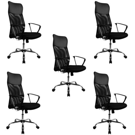 DASCK - Pack de 5 Sillas de Oficina – Ergonómicas con Respaldo de Malla, Base Cromada y Reposabrazos Fijos