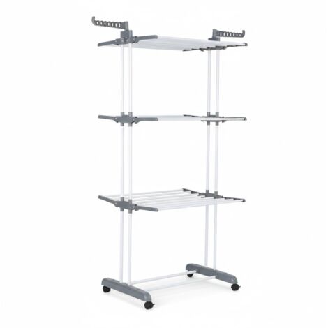 DASCK - Tendedero Plegable 3 Niveles Ajustable 75-126 cm con Ruedas - Gris