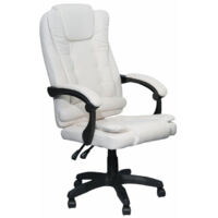 DASCK - Sillón de Oficina Ajustable Reclinable, Cuero Sintético Blanco, Base Giratoria 360°