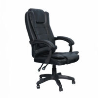 DASCK - Sillón de Oficina Ajustable Reclinable, Cuero Sintético Negro, Base Giratoria 360°