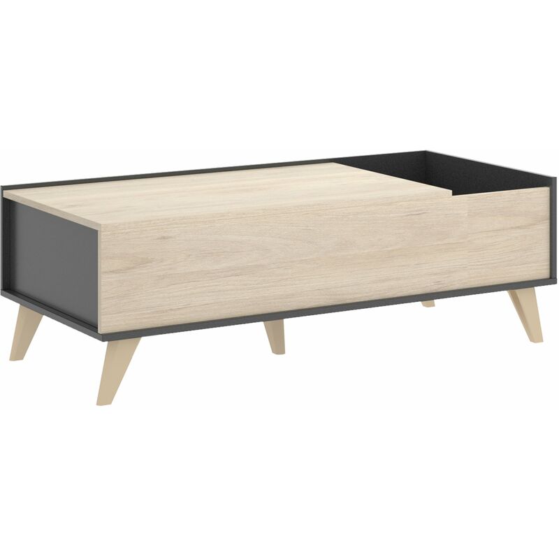 Mesa de centro elevable color Grafito / Natural 41x99x60 cm - Modelo NESS