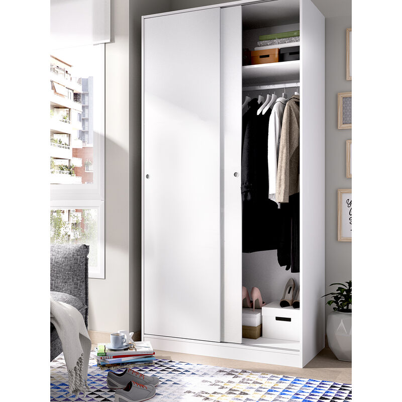 Armario 2 Puertas Corredera Plus 120 DKIT Slide (Natural/Blanco Brillo -  204x120x50 cm)