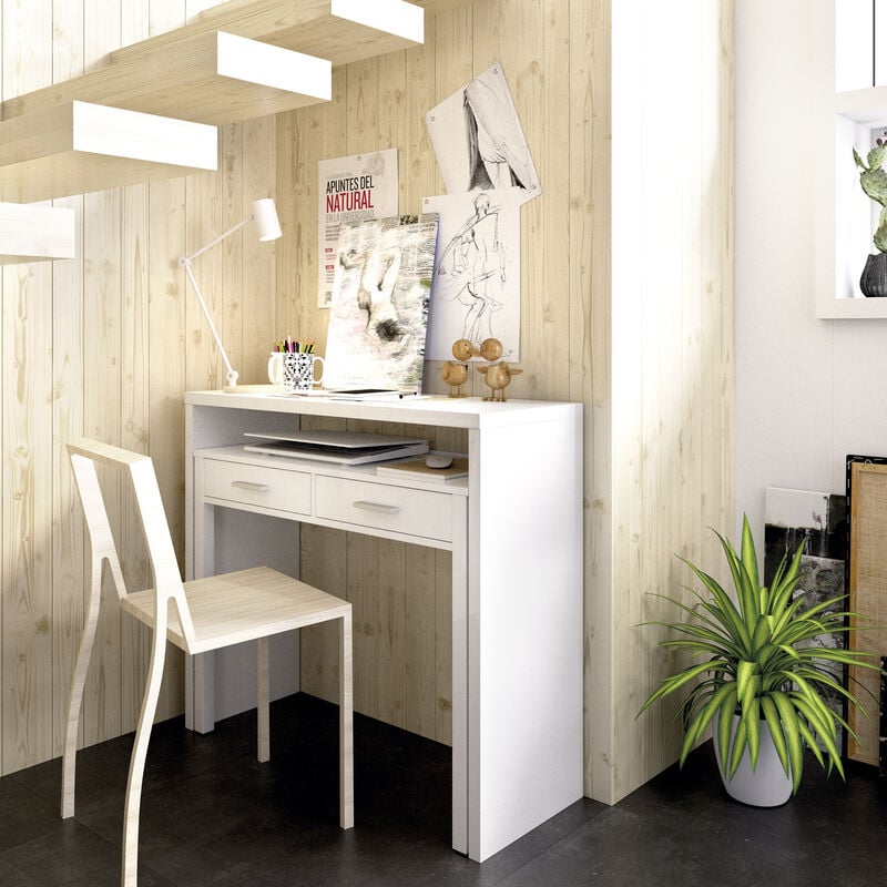 Mesa de escritorio extensible Zira Blanco Artik (Blanco Mate) - Negro  (ancho) x 87,5cm (alto)
