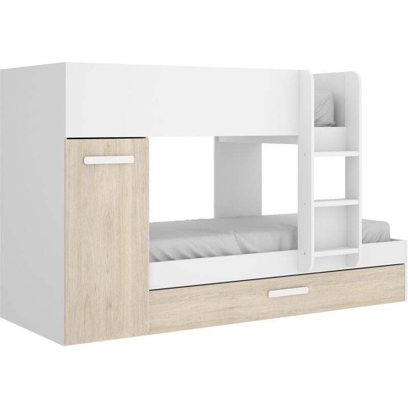 Cama Tren con 3 camas color Blanco / Natural 150x244x112 cm - Modelo TOM