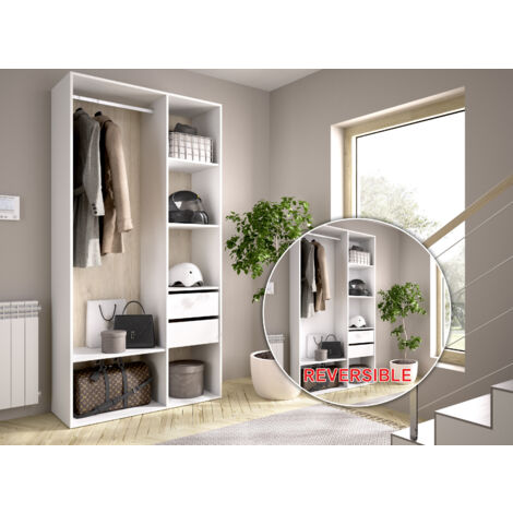 DEKIT - VESTIDOR CON DOS CAJONES Y TRASERA REVERSIBLE - 205 x 98 x 45 cm - BLANCO / NATURAL