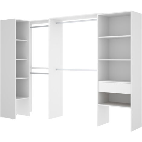 DEKIT - CONJUNTO VESTIDOR RINCONERO CON DOS COLUMNAS Y ZONA DE BARRAS DE COLGAR ADAPTABLES - 187 x 248-198 x 79,4 cm - BLANCO (1/5)