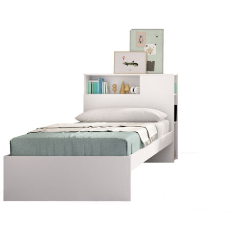 DEKIT TEN - CAMA CON CABEZAL Y ARO DE CAMA DE 90X190 - BLANCO - 96 x 99 x 218,2 (1/4)