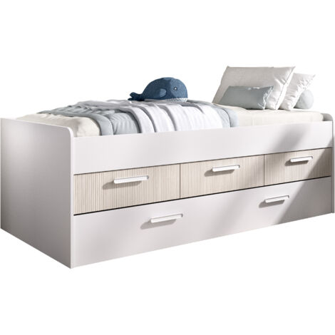 DEKIT LEKA - CAMA PARA DORMITORIO - BLANCO / NATURAL ALISTONADO - 67,5 x 194,3 x 95