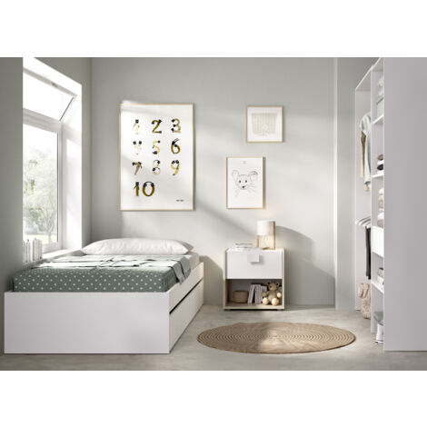 DEKIT GRUPO RIMOBEL LAGO PACK - CONJUNTO DE CAMA NIDO CON 2 CAJONES, MESITA DE NOCHE Y ARMARIO VESTIDOR - BLANCO