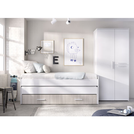 DEKIT GRUPO RIMOBEL PACK PEMA - CONJUNTO DE CAMA COMPACTA PEMA CON ARMARIO - BLANCO / ALISTONADO