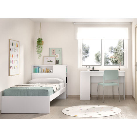 DEKIT GRUPO RIMOBEL TEN PACK - CONJUNTO DE CAMA CON CABEZAL Y MESA ESCREITORIO - BLANCO
