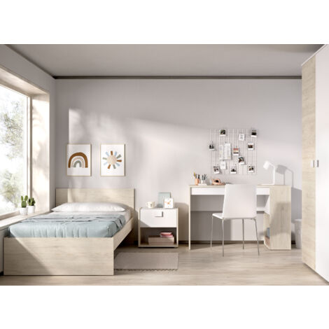 DEKIT GRUPO RIMOBEL TOP PACK - CONJUNTO DE CAMA, MESITA Y MESA ESCRITORIO - BLANCO / NATURAL (1/5)