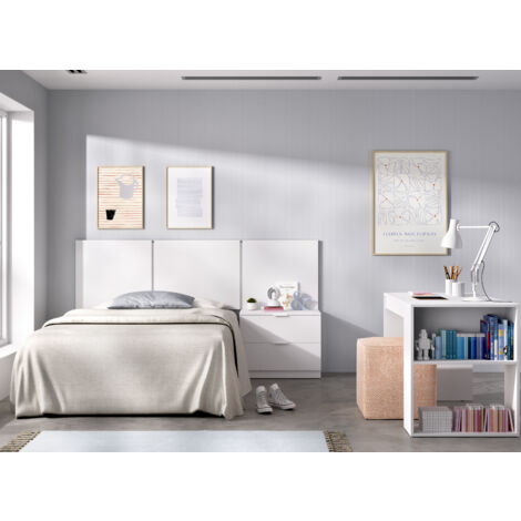DEKIT GRUPO RIMOBEL BITO PACK - CONJUNTO DE CABEZAL CON MESITA DE 2 CAJONES Y MESA ESCRITORIO - BLANCO (1/5)