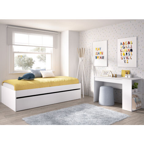 DEKIT GRUPO RIMOBEL LAGO PACK - CONJUNTO DE CAMA NIDO CON ARRASTRE Y MESA ESCRITORIO - BLANCO