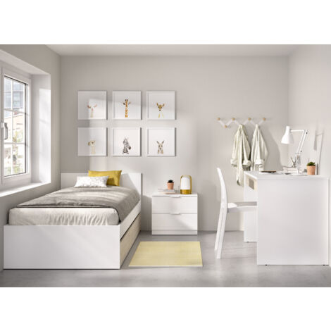 DEKIT GRUPO RIMOBEL TOP PACK - CONJUNTO DE CAMA CON ARRASTRE, MESITA Y MESA ESCRITORIO - BLANCO / NATURAL