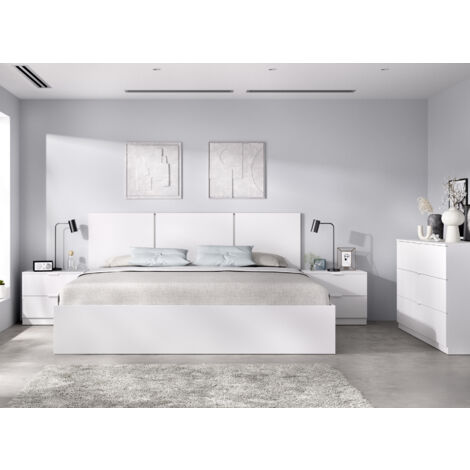 DEKIT GRUPO RIMOBEL HAVANA PACK . CONJUNTO DE CABEZAL DE 3 PLAFONES CON 2 MESITAS DE 2 CAJONES, ARO DE CAMA 135/140X190 Y COMODA DE 3 CAJONES - BLANCO
