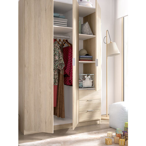 DEKIT - Armario 3 puertas y 3 cajones color Natural 184x121x52 cm modelo ESSEN