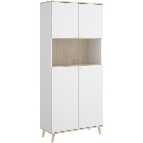 Mueble de cocina 80x40x189 cm blanco mate y roble natural con cuatro puertas - Gubbio